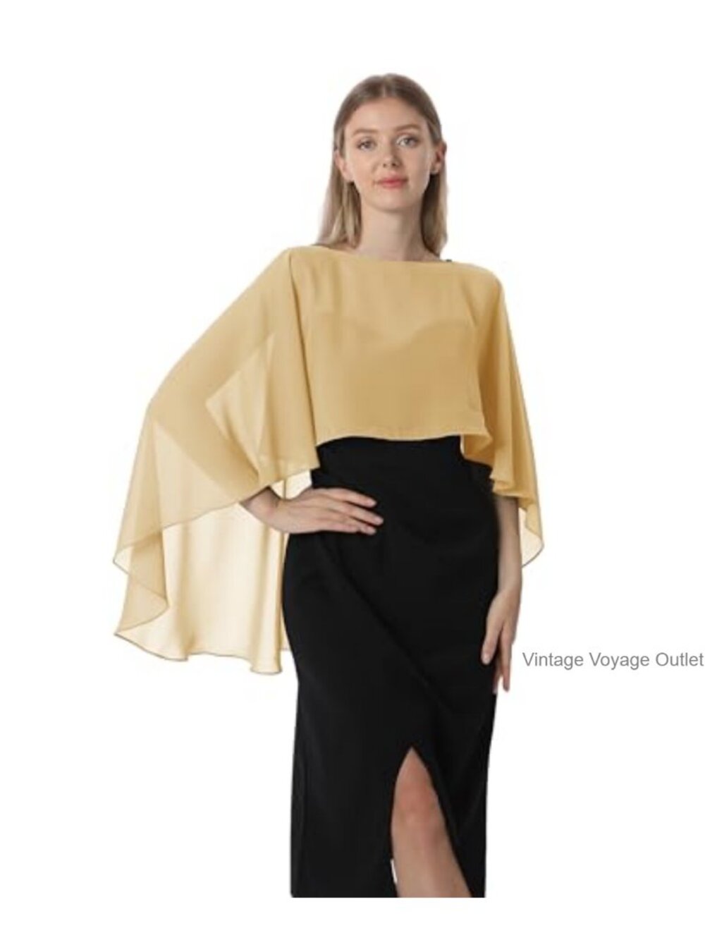 Sheer Chiffon Cape Capelet Wrap for Evening Dress Wedding Formal